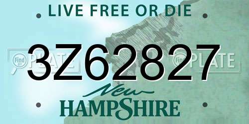 3Z62827 New Hampshire License Plate