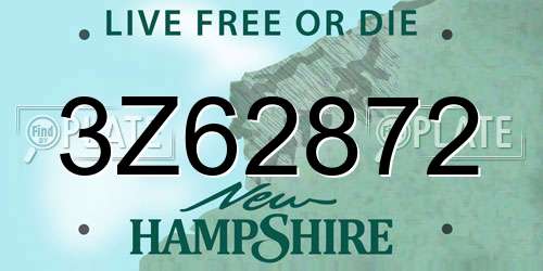 3Z62872 New Hampshire License Plate