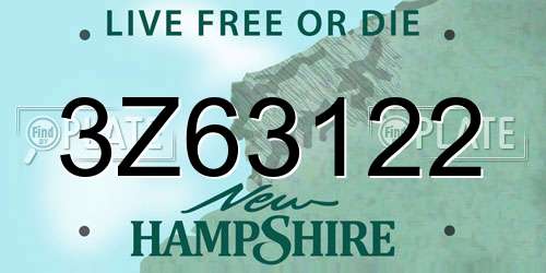 3Z63122 New Hampshire License Plate