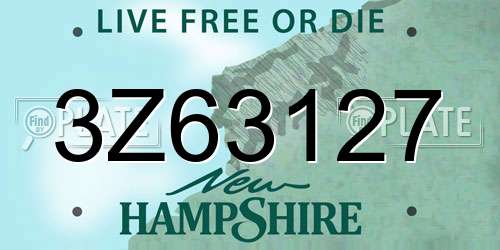 3Z63127 New Hampshire License Plate