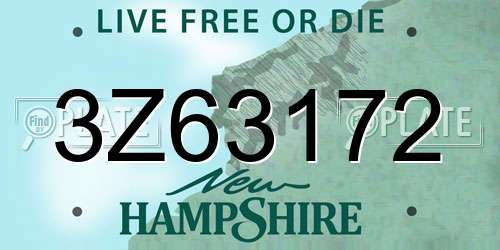 3Z63172 New Hampshire License Plate