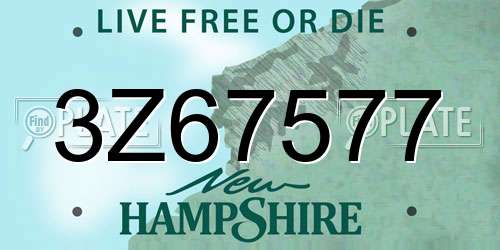 3Z67577 New Hampshire License Plate