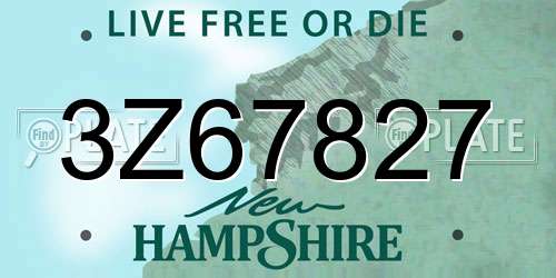 3Z67827 New Hampshire License Plate