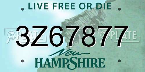 3Z67877 New Hampshire License Plate
