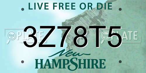 3Z78T5 New Hampshire License Plate