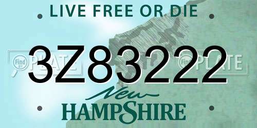3Z83222 New Hampshire License Plate
