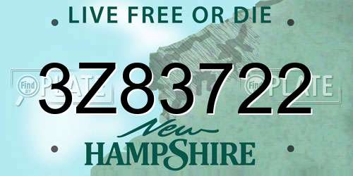 3Z83722 New Hampshire License Plate