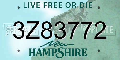 3Z83772 New Hampshire License Plate