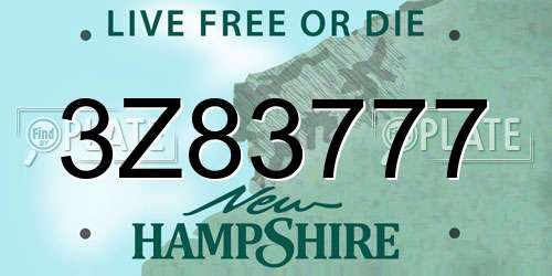 3Z83777 New Hampshire License Plate