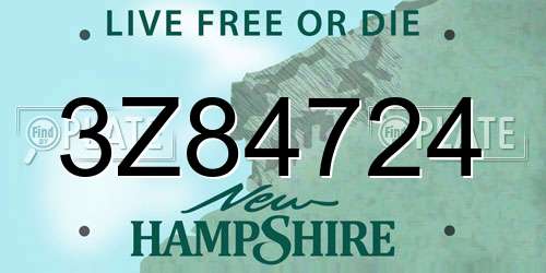 3Z84724 New Hampshire License Plate