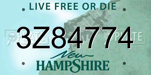 3Z84774 New Hampshire License Plate