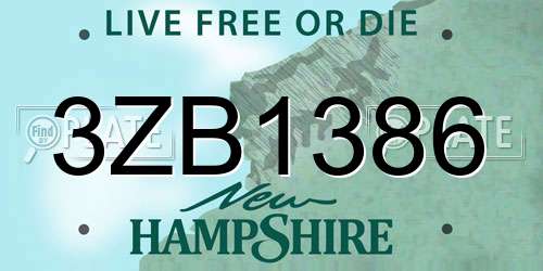 3ZB1386 New Hampshire License Plate