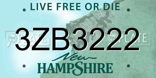 3ZB3222 New Hampshire License Plate