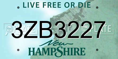 3ZB3227 New Hampshire License Plate