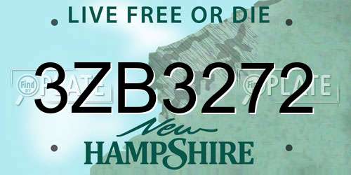 3ZB3272 New Hampshire License Plate