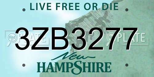3ZB3277 New Hampshire License Plate