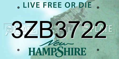 3ZB3722 New Hampshire License Plate