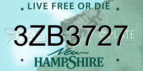 3ZB3727 New Hampshire License Plate