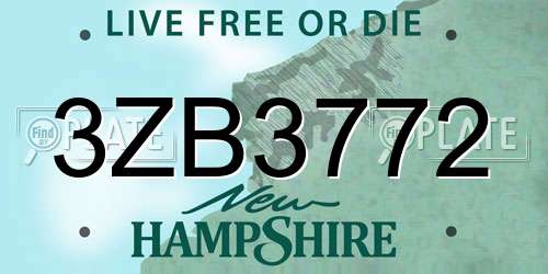 3ZB3772 New Hampshire License Plate
