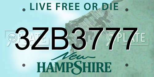 3ZB3777 New Hampshire License Plate