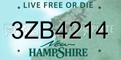 3ZB4214 New Hampshire License Plate