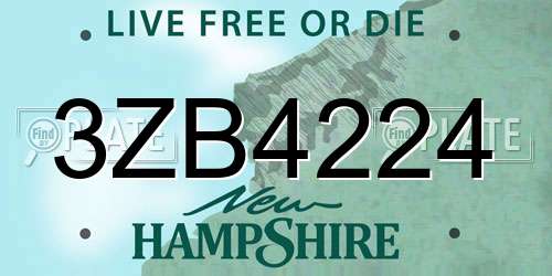 3ZB4224 New Hampshire License Plate