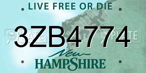 3ZB4774 New Hampshire License Plate
