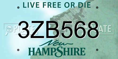 3ZB568 New Hampshire License Plate