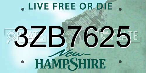 3ZB7625 New Hampshire License Plate
