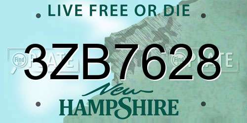 3ZB7628 New Hampshire License Plate