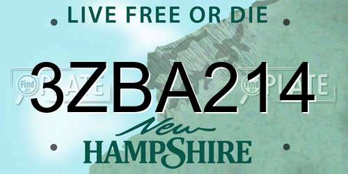 3ZBA214 New Hampshire License Plate