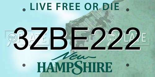 3ZBE222 New Hampshire License Plate