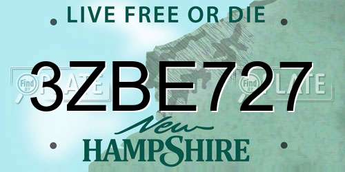3ZBE727 New Hampshire License Plate