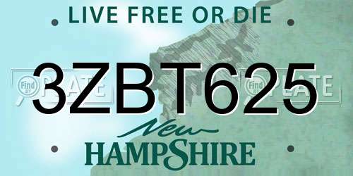3ZBT625 New Hampshire License Plate