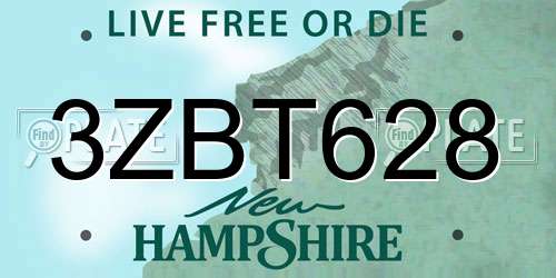 3ZBT628 New Hampshire License Plate