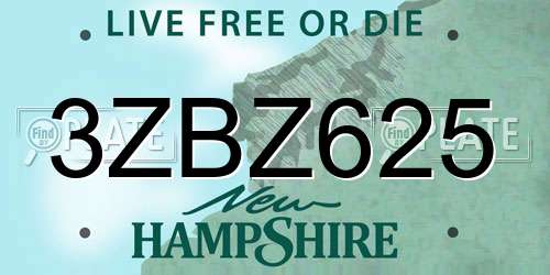 3ZBZ625 New Hampshire License Plate