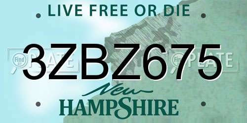 3ZBZ675 New Hampshire License Plate
