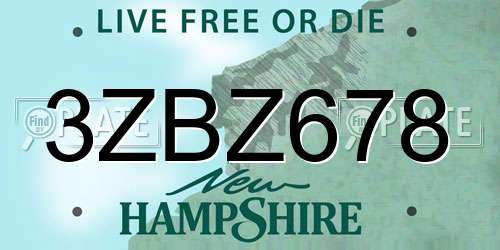 3ZBZ678 New Hampshire License Plate