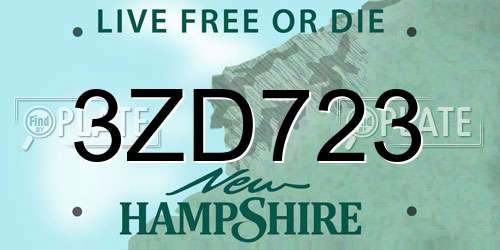 3ZD723 New Hampshire License Plate