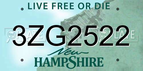 3ZG2522 New Hampshire License Plate