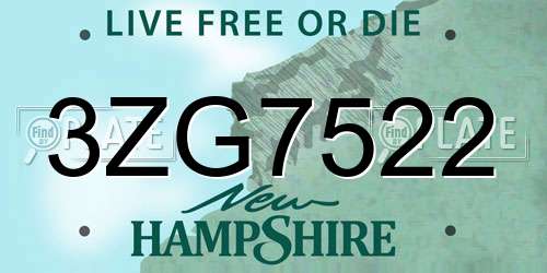 3ZG7522 New Hampshire License Plate