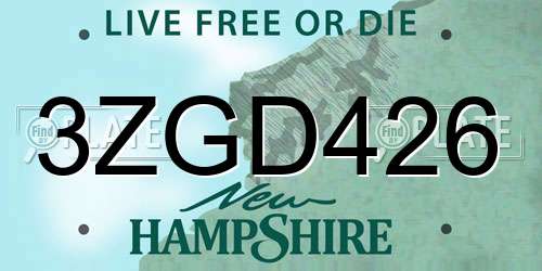 3ZGD426 New Hampshire License Plate