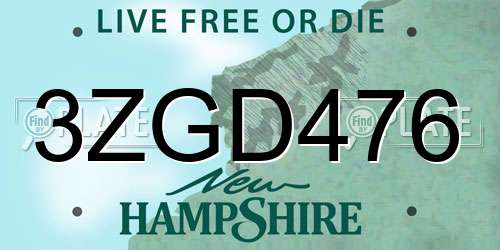 3ZGD476 New Hampshire License Plate