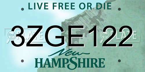 3ZGE122 New Hampshire License Plate