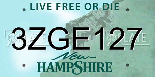 3ZGE127 New Hampshire License Plate