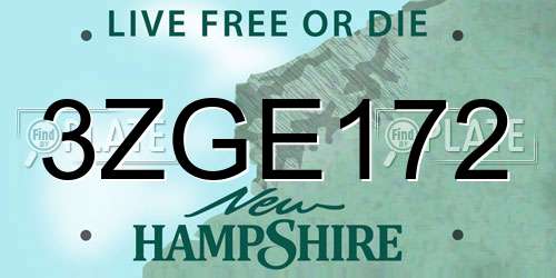 3ZGE172 New Hampshire License Plate