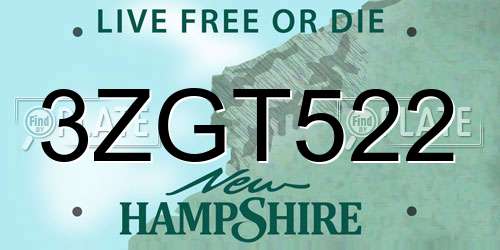 3ZGT522 New Hampshire License Plate