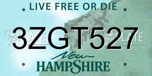 3ZGT527 New Hampshire License Plate