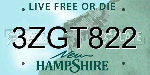 3ZGT822 New Hampshire License Plate