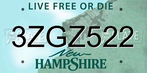 3ZGZ522 New Hampshire License Plate